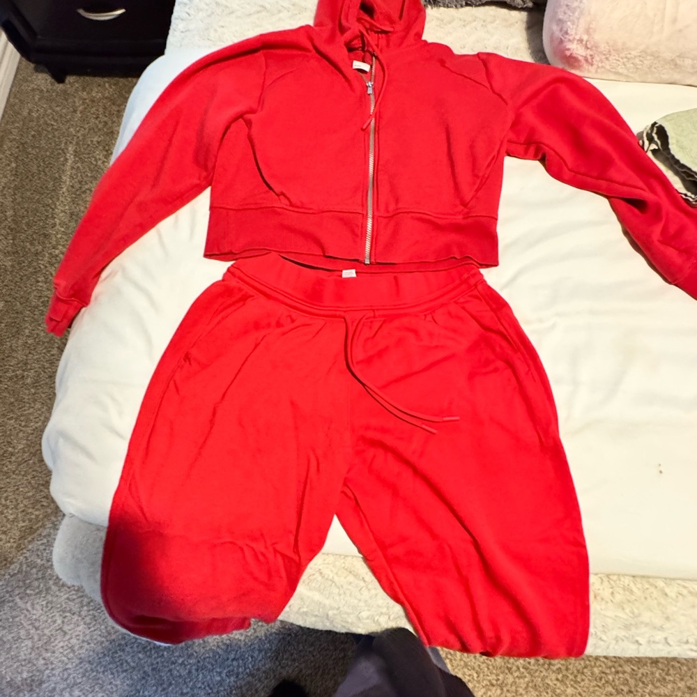 Red Cropped Hoodie and Jogger Set